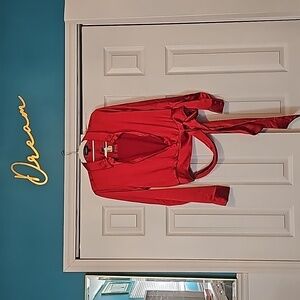 Express Satin Faux Tie Waist Crop Button Down